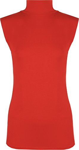 WearAll - Damen Übergröße Einfarbig Rollkragen Ärmellos Top - Rot - 48-50 von WearAll