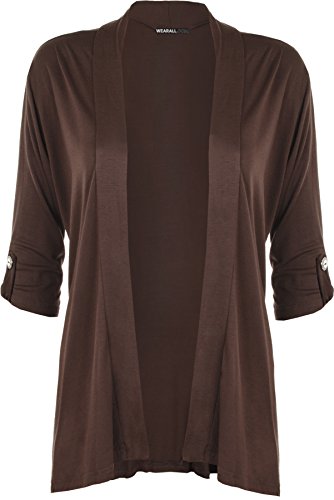 WearAll - Damen Übergröße Kurzarm knopf offen Cardigan Top - Dunkelbraun - 50-52 von WearAll