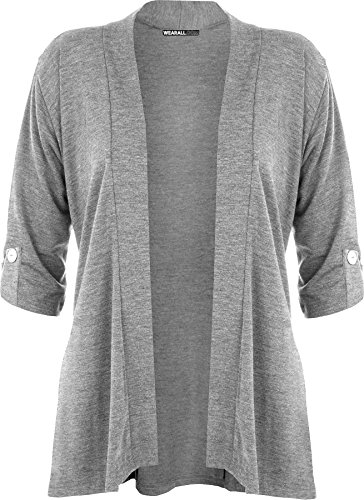 WearAll - Damen Übergröße Kurzarm knopf offen Cardigan Top - Hellgrau - 46 von WearAll