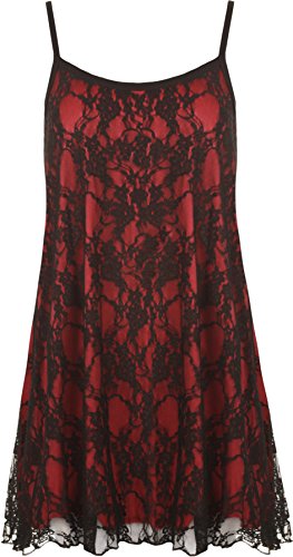 WearAll - Damen Übergröße Lace Chiffon Sheer Gefüttert Strappy ärmellos Vest Schaukel - Schwarz Rot - 52-54 von WearAll