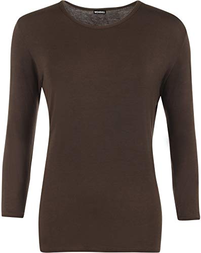 WearAll - Damen Übergröße Langarm t-Shirt Top - Braun - 52-54 von WearAll