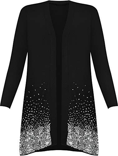 WearAll - Damen Übergröße Pailletten Glitzern Glanz Langarm Cardigan Top - Schwarz - 40-42 von WearAll