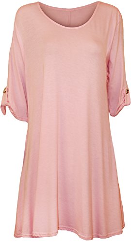 WearAll - Damen Übergröße Rundhalsausschnitt Kurzarm Ausgestelltem Lange Top - Rosa - 54-56 von WearAll