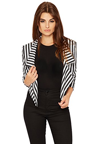 WearAll Gestreifter kurzer Damen-Blazer, langärmelig, bedruckt, offen, Gr. 34-42, schwarz / weiß, 46 von WearAll