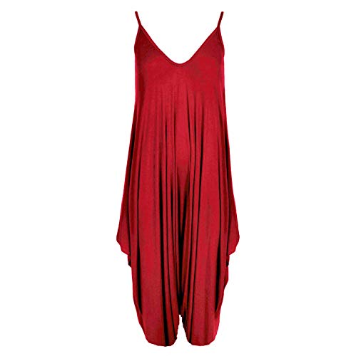 WearAll Lagenlook Harem Overall für Damen, mit Spaghettiträgern, Kleid, Hemd und Hose, Strampelanzug, 34–44, rot, 44/46 DE von WearAll