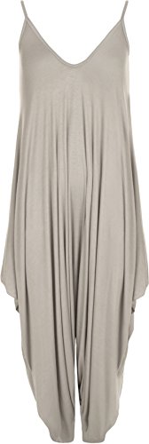 WearAll - Lagenlook Strappy Ausgebeult Harem Jumpsuit Kleid Top Playsuit Cami - Grau - Eine Größe von WearAll