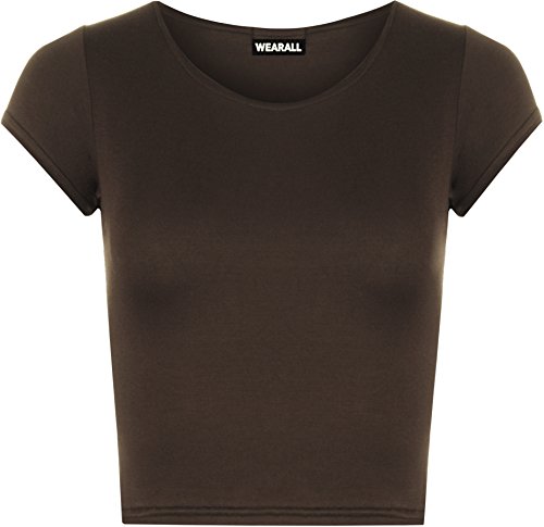 WearAll - Neu Damen Kurzarm Crop Top Rundhalsausschnitt Elastisch Ladies Büstenhalter Unterhemd - Dunkelbraun - 40/42 WearAll - Neu Damen Kurzarm Crop Top Rundhalsausschnitt Elastisch Ladies Büstenhalter Unterhemd - Dunkelbraun - 40/42 von WearAll
