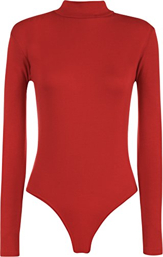 WearAll - Neu Damen Rollkragen Bodysuit Langarm Elastisch Gymnastikanzug Top - Rot - 36-38 von WearAll