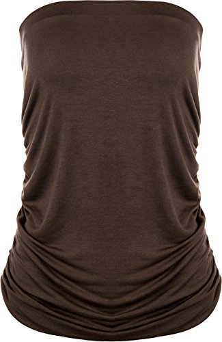 WearAll - Übergröße Damen Ärmellos Trägerlos Gerüscht Bandeau Top - Dunkelbraun - 44-46 von WearAll