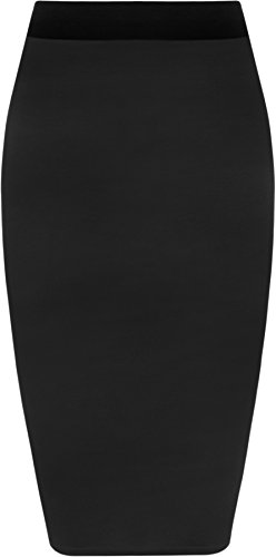 WearAll - Übergröße Damen Knie Lang Rock Mit Gummizug In Der Taille - Schwarz - 52-54 von WearAll