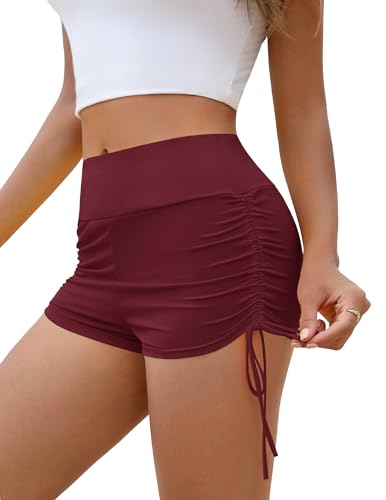 Weardear Badehose Damen Schwimmen Badeshorts Schnell Trocknend Boardshorts Bikini Shorts High Waisted Trunks Schwimmunterteil Yogahose, Weinrot, S von Weardear