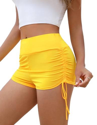 Weardear Damen Badeshorts Bauchkontrolle Schwimmshorts Schnell Trocknend Kurze Hohe Taille Badehose Bikinihose Damen Yoga Leggings, Gelb, L von Weardear