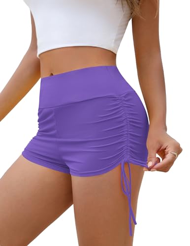 Weardear Damen Badeshorts Bauchkontrolle Schwimmshorts Schnell Trocknend Kurze Hohe Taille Badehose Bikinihose Damen Yoga Leggings, Lila, L von Weardear