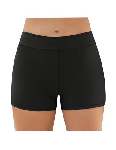 Weardear Damen Badeshorts Bikinihose Badehose Schnell Trocknend Kurze Badehose Schnell Bauchkontrolle Schwimmshorts,Schwarz,L von Weardear