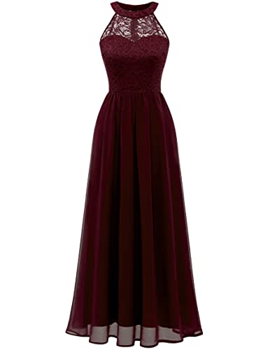 WedTrend Damen Spitzenkleid Brautjungfer Kleid Lang Chiffon Abendkleid Party Cocktailkleid Neckholder Sommerkleid Burgund WT0201 Burgundy 2XL WedTrend Damen Spitzenkleid Brautjungfer Kleid Lang Chiffon Abendkleid Party Cocktailkleid Neckholder Sommerkleid Burgund WT0201 Burgundy 2XL von Wedtrend