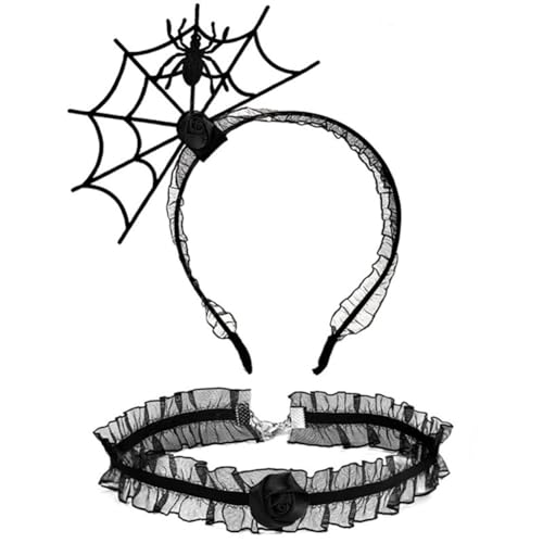 Wedity Halloween Spinnennetz Stirnband Halskette Set Vampir Fledermaus Haarbänder Geist Festival Party Haar Hoop Haarzubehör für Frauen Mädchen (Schwarz B) von Wedity