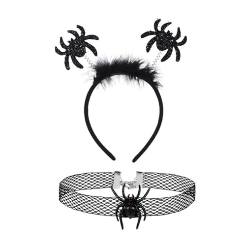 Wedity Halloween Spinnennetz Stirnband Halskette Set Vampir Fledermaus Haarbänder Geist Festival Party Haar Hoop Haarzubehör für Frauen Mädchen (Schwarz C) von Wedity