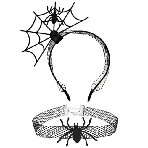 Wedity Halloween Spinnennetz Stirnband Halskette Set Vampir Fledermaus Haarbänder Geist Festival Party Haar Hoop Haarzubehör für Frauen Mädchen (Schwarz E) von Wedity