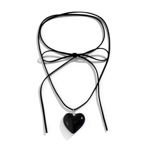 Wedity Herz Halskette Chunky Puffy Herz Choker Halskette Einstellbare schwarze Samt Big Heart Halsketten Schmuck Geschenke für Frauen Mädchen (Schwarz) von Wedity