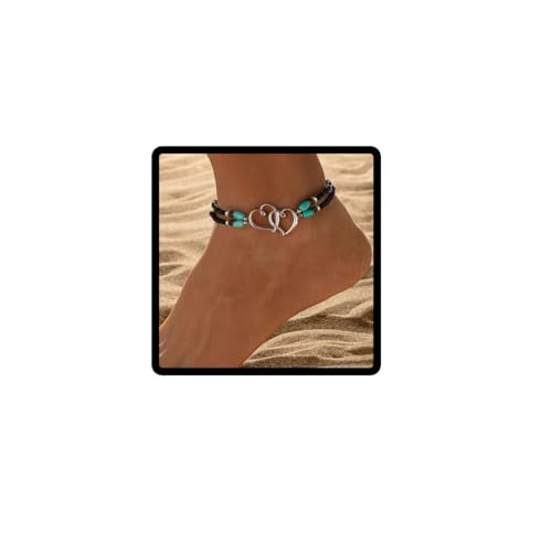 Wedity Liebe Knöchel Herz zu Herz Türkis Perlen Knöchel Armbänder Sommer Strand Elastische Fuß Kette Schmuck für Frauen Mädchen (Schwarz) von Wedity