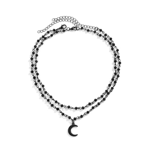 Wedity Schwarze Kreuz Halskette Gothic Layered Sterne Mond Halsketten Halloween Schmuck für Frauen und Mädchen (Schwarz B) von Wedity