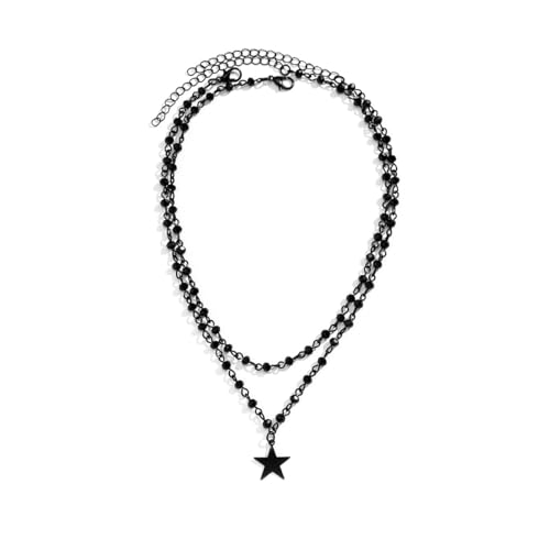 Wedity Schwarze Kreuz Halskette Gothic Layered Sterne Mond Halsketten Halloween Schmuck für Frauen und Mädchen (Schwarz D) von Wedity