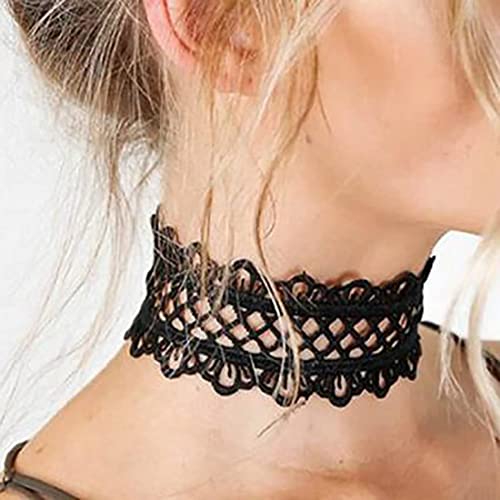 Wedity Spitzenkragen Schlüsselbein-Halskette, kurze Choker-Halskette, verstellbarer Schmuck für Frauen und Mädchen (Schwarz 2) von Wedity