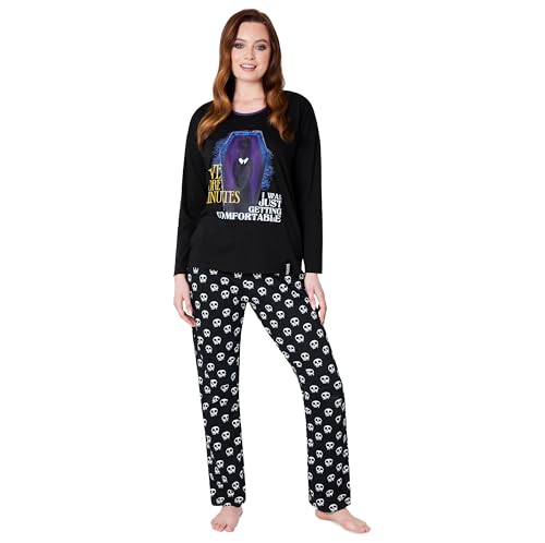 Wednesday Schlafanzug Damen Lang Baumwolle Pyjama Damen und Teenager Lounge Set Damen S - XL - Geschenke für Frauen (Schwarz Schädel, M) von Wednesday