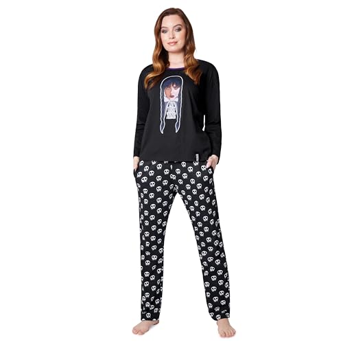 Wednesday Schlafanzug Damen Lang Baumwolle Pyjama Damen und Teenager Lounge Set Damen S - XL - Geschenke für Frauen (Schwarz Wednesday, S) von Wednesday