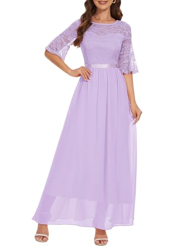 Wedtrend Cocktailkleid Langarm Damen Rund-Ausschnitt Kleid Damen Elegante Kleider Damen Lang Kleider Damen mit Spitzen WT0314 Lavender S Wedtrend Cocktailkleid Langarm Damen Rund-Ausschnitt Kleid Damen Elegante Kleider Damen Lang Kleider Damen mit Spitzen WT0314 Lavender S von Wedtrend