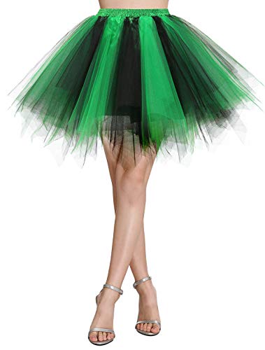 Wedtrend Damen Petticoat Tutu Tüllrock 50er Kurz Ballet Tanzkleid Unterrock Cosplay Crinoline Rockabilly für Karneval Partykleid WTC10036 Black Green XL von Wedtrend