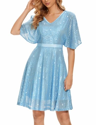 Wedtrend Pailletten Kleid Damen Cocktailkleid Damen Knielang Sexy Sommerkleid WTS6003 Blue XL Wedtrend Pailletten Kleid Damen Cocktailkleid Damen Knielang Sexy Sommerkleid WTS6003 Blue XL von Wedtrend