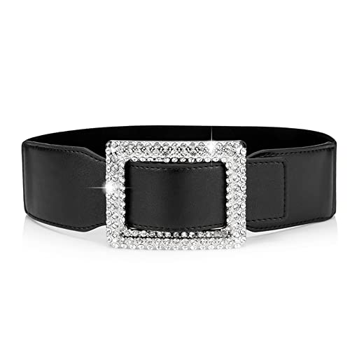 Weenkeey Breiter Elastischer Taillengürtel Vintage Breiter Hüftgürtel Mode Cinch Gürtel mit Strass Schnalle für Kleid Hemden Mantel - Schwarz Weenkeey Breiter Elastischer Taillengürtel Vintage Breiter Hüftgürtel Mode Cinch Gürtel mit Strass Schnalle für Kleid Hemden Mantel - Schwarz von Weenkeey