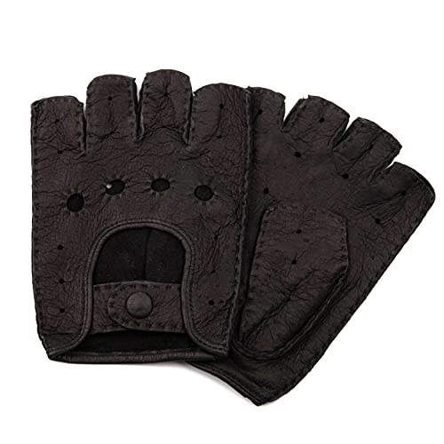 Hand Gewand by Weikert Exklusive Auto Handschuhe fingerlos aus Peccaryleder, handgenäht, Herren, Germany (9, schwarz) von Hand Gewand by Weikert