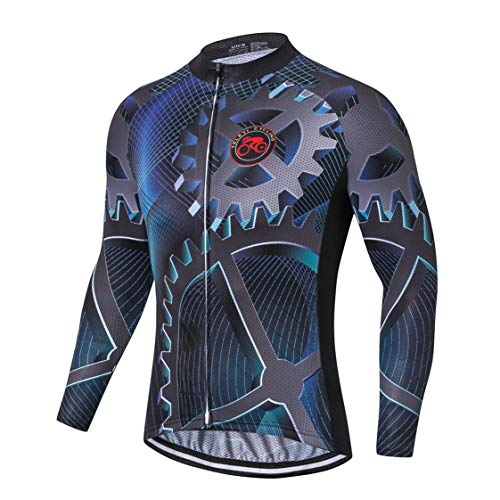 MTB Jersey Herren Radtrikot Langarm Fahrrad Jersey Reißverschluss Mountain Road Bekleidung Fahrrad Top Shirts Pro Team Sport Radtrikot für Männer Frühling Herbst Schwarz Größe L von WeimoMonkey