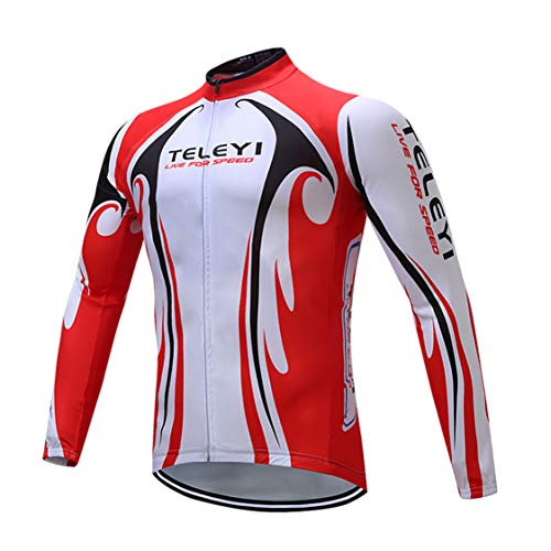 MTB Jersey Herren Radtrikot Langarm Fahrrad Jersey Reißverschluss Mountain Road Bekleidung Fahrrad Top Shirts Pro Team Sport Radtrikot für Männer Frühling Herbst rot weiß Größe XL von WeimoMonkey