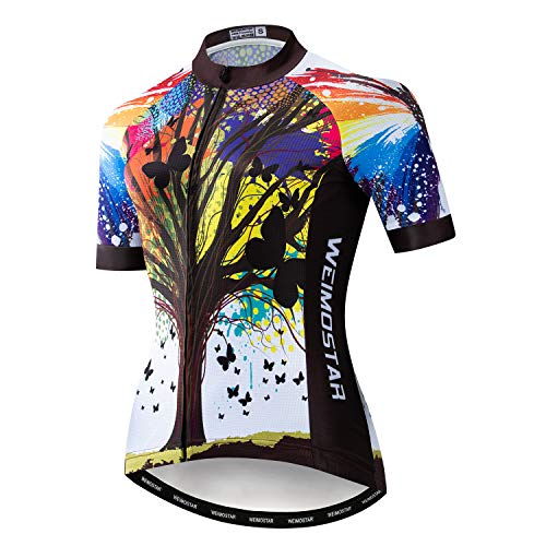 Radtrikot Damen Fahrradtrikot MTB Fahrradshirt Team Racing Tops, Baum schwarz, Etikett XL (Brust 97/104 cm) von WeimoMonkey