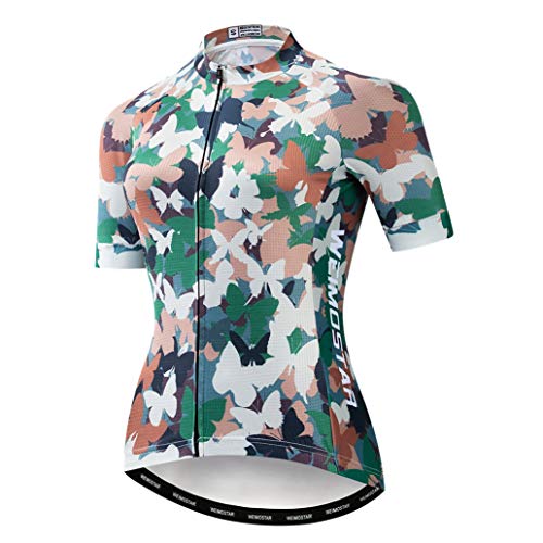 Radtrikot Damen Fahrradtrikot MTB Fahrradshirt Team Racing Tops, camouflage grün, Etikett XL (Brust 97/104 cm) von WeimoMonkey