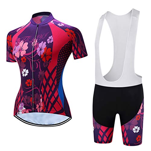 Sommer-Radtrikot-Set für Damen, Fahrradbekleidung, Mountainbike, Uniform, Rennradbekleidung, Lätzchen Blume Rosa, X-Large von WeimoMonkey