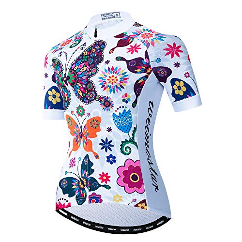 Bike Trikot Damen Radtrikot Full Zipper MTB Tops Mountain Road Fahrradbekleidung atmungsaktiv Biker Racing Shirts für Damen Damen Radsportbekleidung Sommer Orange Weiß M von Weimostar