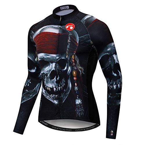 Radfahren Jersey Herren Atmungsaktiv Langarm Reflektierende Fahrrad Shirts MTB Tops Schädel Schädel grau Größe L von Weimostar