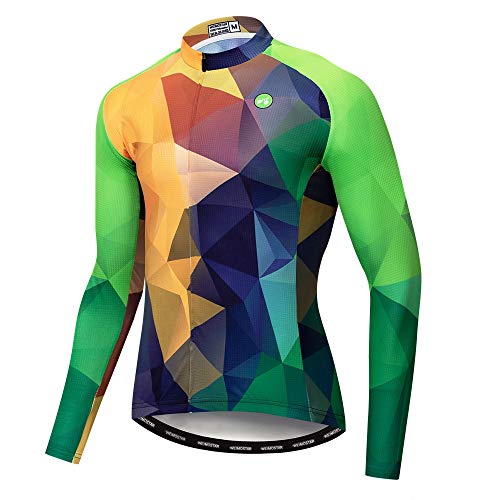 Radfahren Jersey Lange Männer Fahrrad Trikot Reißverschluss Mountain Road Fahrrad Top MTB Shirts Langarm Herbst Frühling Reiten Rennrad Jacken Kleidung für Männer Orange Grün XL von Weimostar