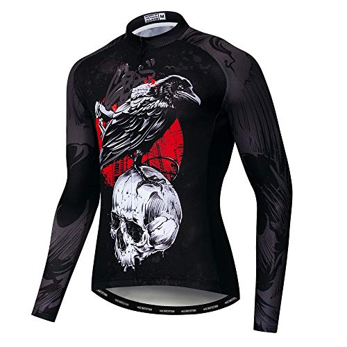 Radfahren Jersey Lange Männer Fahrrad Trikot Reißverschluss Mountain Road Fahrrad Top MTB Shirts Langarm Herbst Frühling Reiten Rennrad Jacken Kleidung für Männer Schädel schwarz S von Weimostar