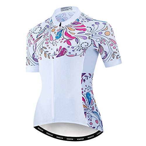 Radtrikot Damen Radtrikot Reißverschluss Kurzarm MTB Tops Bekleidung Mountain Road Fahrradbekleidung atmungsaktive Biker Reiten Rennshirts für Damen Damen Radbekleidung Leaf WhiteM von Weimostar