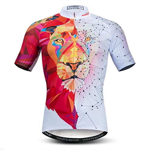 Radtrikot Herren MTB Trikot Reißverschluss Kurzarm Biker Tops Mountain Road Bekleidung Fahrrad Shirts Jacke Sommer Pro Team Rennrad Trikot für Herren Atmungsaktiv Schnelltrocknend weiß Rot Größe L von Weimostar