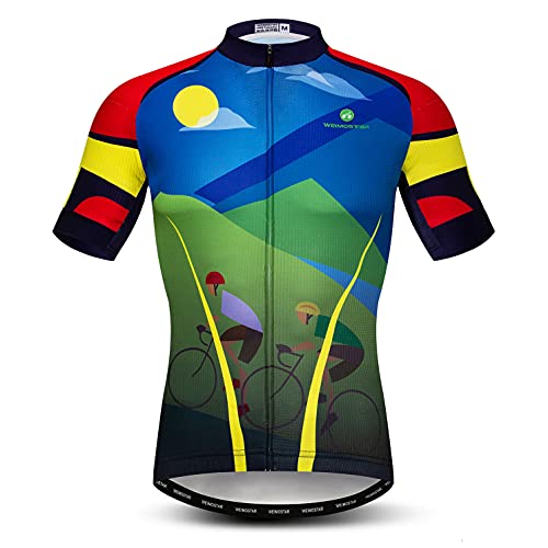 Radtrikot Herren Radoberteil MTB Shirt Reißverschluss Mountain Road Bekleidung Taschen Radfahren Sommer Rennradbluse Kurzarm Uniform Blau S von Weimostar