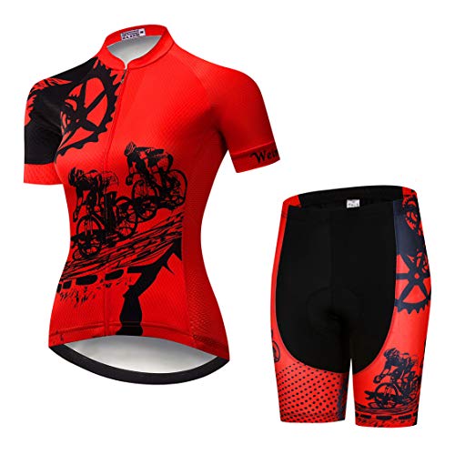 Radtrikot-Shorts-Anzug Damen-Radtrikot-Sets Zip-Shirts Kurzarm MTB-Tops Rennrad-Fahrradbekleidung Sommerrennen für Damen Damen Schnelle trockene rote Sets Größe XXL von Weimostar