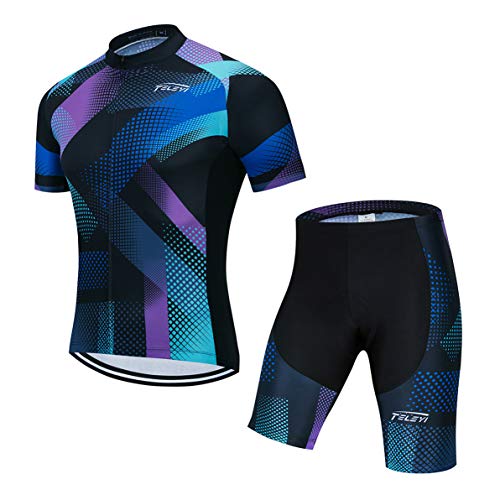 Radtrikot setzt Männer Bike Top Mountainbike Trikot Shorts Anzug Fahrrad Shirt Road Fahrradbe Rennen MTB Kleidung Sommer atmungsaktiv Sommer lila L. von Weimostar