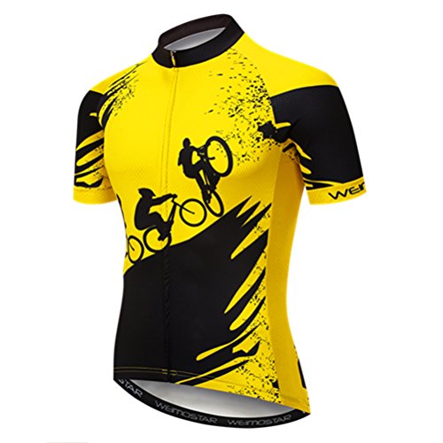 Weimostar Bike Jersey Herren radtrikot Kurzarm Mountain Road Clothing Fahrrad top MTB Jersey atmungsaktive Sommer sportbekleidung Schwarz Gelb Größe L von Weimostar