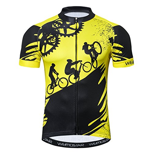 Weimostar MTB Trikot Herren Radtrikot Kurzarm Bike MTB Jersey Reißverschluss Mountain Road Bekleidung Fahrrad-Oberteile Atmungsaktiv Sommer Pro Team Sports Radtrikot für Herren Gelb Größe L von Weimostar